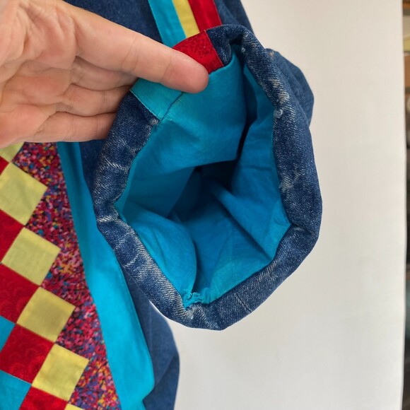 VTG Handmade Patchwork Pockets Lined Jean Jacket Retro Boho Festival Size XXL - Picture 5 of 12